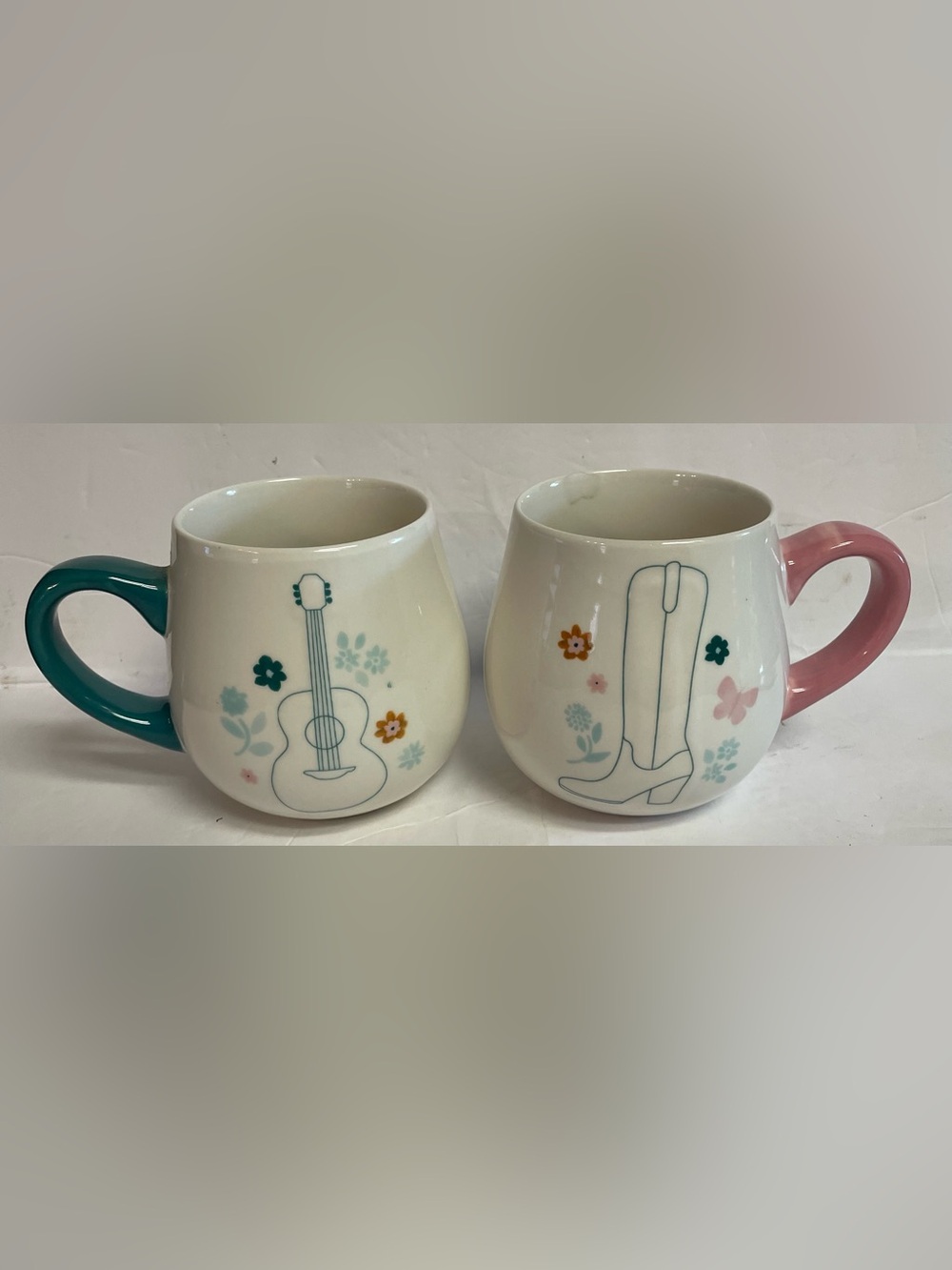 DOLLY  by Dolly Parton Boot Flowers Butterfly Boot Guitar Stoneware Mugs 20 oz